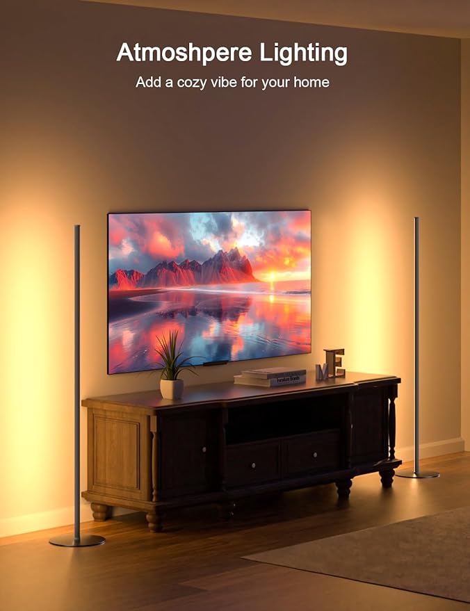 Corner Floor Lamp, Set of 2 Minimalist LED Corner Lamp Dimmable with Remote, 24 W Slim Standing Floor Lamp for Living Room Bedroom Home Office, 3000K-6500K 10 Color Temperature
