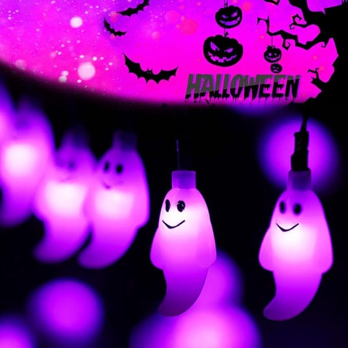 Halloween Solar String Lights, 21.3 Ft 30 LED Milky White Ghost LED Lights IP65 Waterproof for Halloween Outdoor Indoor Party Decor, Patio, Lawn, Garden, Yard