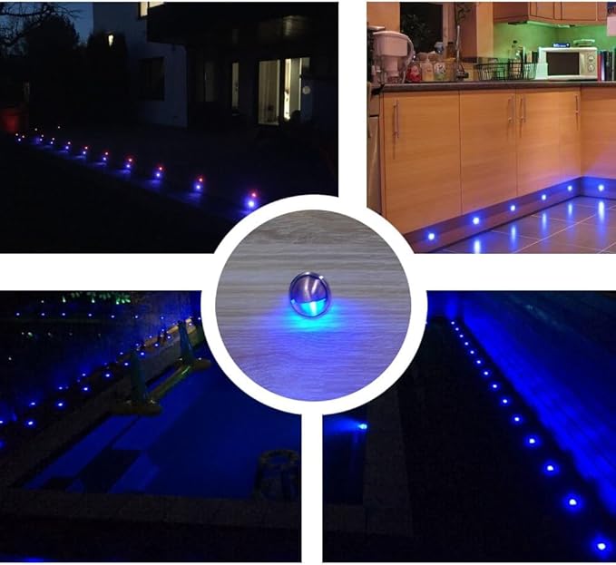 LED Stair Light Low Voltage Waterproof IP65 Outdoor 1-2/5" Recessed Wood LED Deck Lighting Yard Garden Patio Step Landscape Pathway Decor Lamp (10pcs, Blue)