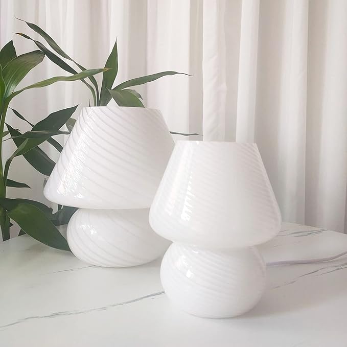 Swirl Mushroom Lamp, Translucent Glass Table Bedside Lamps Italian Style Modern Striped Desk Light for Baby Home Decoration of Dining, Living, Study (Striped Blue, Maxi Dia8.7*H9.9 Inches)