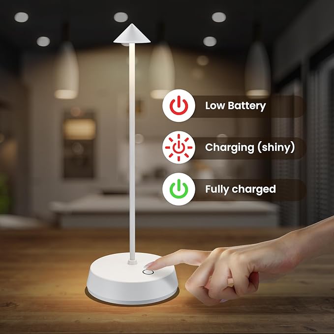 Cordless Table Lamps Rechargeable, 6000mAh LED Battery Operated Desk Lamp, Portable Outdoor Waterproof Touch Stepless Dimmable Wireless Table Light for Dining Restaurant Home Patio (White-1PC)