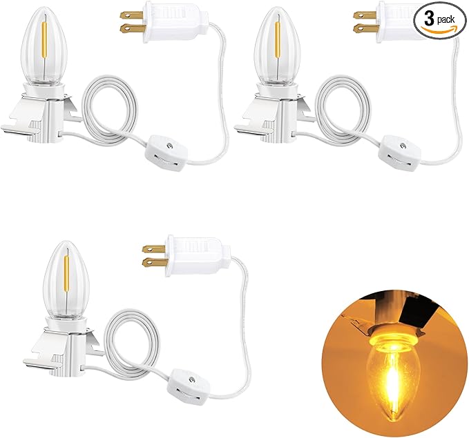 Christmas Village C7 LED Blow Mold Lights. 6Ft with Switch Fuse, Suitable for Indoor Halloween Pumpkin Lanterns, Salt Lanterns, Lantern，Holiday Lighting - Warm Light（3Pcs）