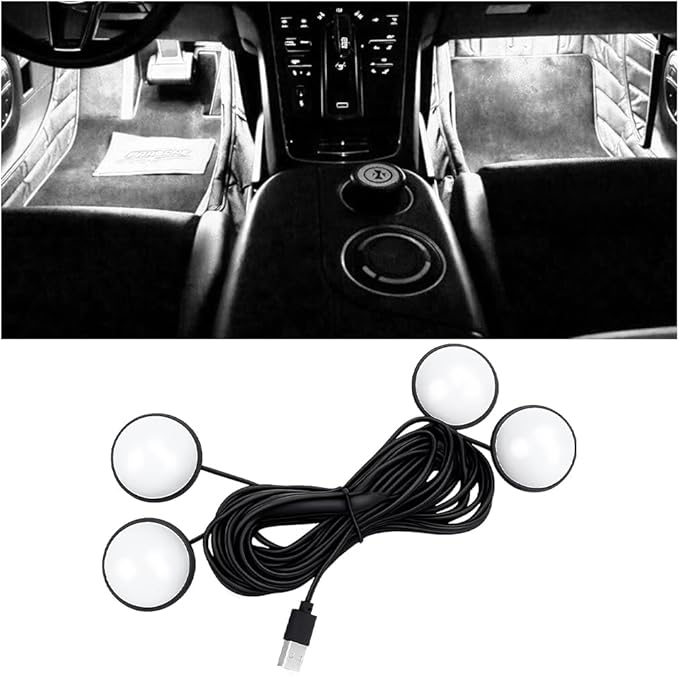Car Interior LED Lights, 4 in 1 USB Port Automotive Ambient Neon Light Kit, Vehicle Center Console Dashboard Strip Lamps Decoration Accessories, Universal for SUV Truck Sedan (White)