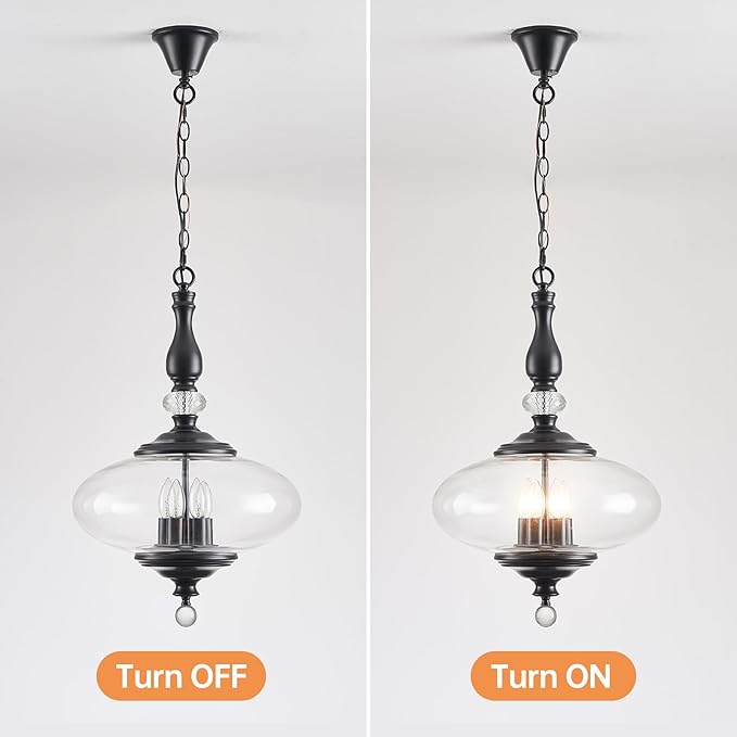 Modern Black Pendant Light 5-Light Clear Glass Pendant Lighting with Adjustable Chain W 15.74 in Kitchen Island for Dining Room