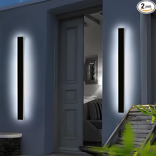 Mikeru 2 Pack 39.3inch Modern Outdoor Wall Sconce, 3000K/4500K/6000K 3 Color Temperature LED Exterior Light Fixtures, Modern Long Porch Lights Wall Sconce for Garage, Doorway, Porch, Patio