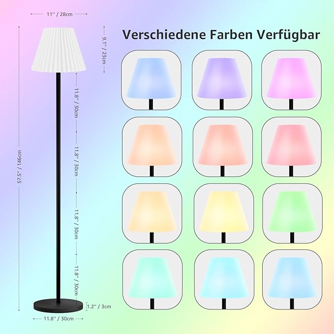 Solar Outdoor Floor Lamp USB Rechargeable Cordless Dimmable RGB Warm White LED Lights for Yard Garden Patio