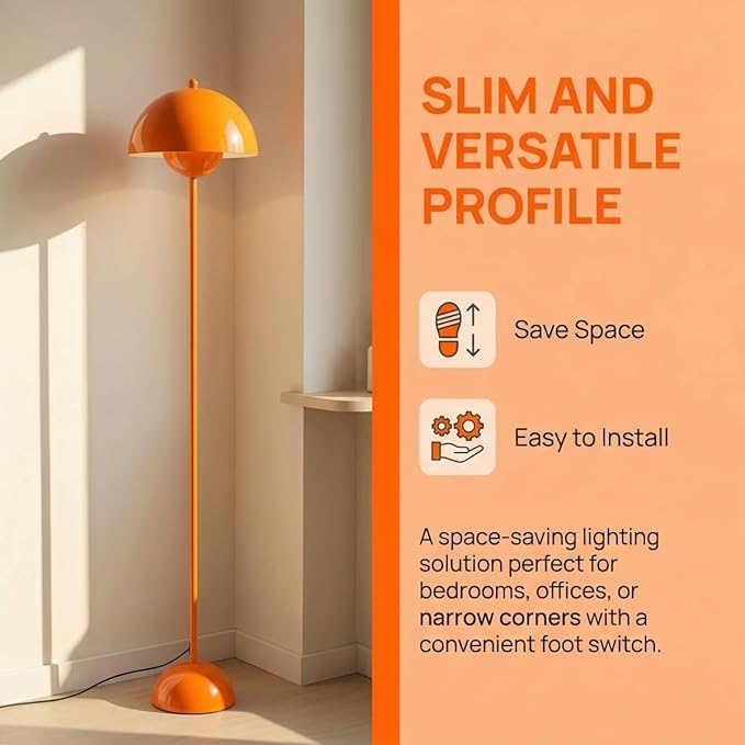 COSYLUX Modern Floor Lamp for Living Room, Industrial Tall Standing Lamp for Bedroom, Metal Shade Reflecting Light Reading Floor Lamp for Office, Nursery Room, Corner(Pastel Orange)