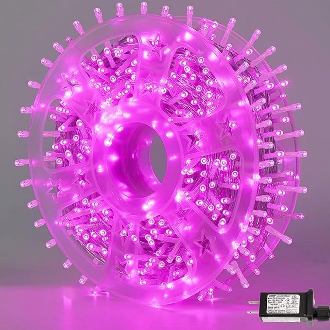 QITONG Pink Valentine Lights Outdoor, 165ft 500 LED String Lights Plug in, Clear Wire Twinkle Christmas Lights Indoor with 8 Modes
