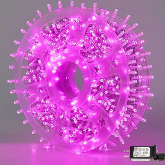 QITONG Pink Valentine Lights Outdoor, 165ft 500 LED String Lights Plug in, Clear Wire Twinkle Christmas Lights Indoor with 8 Modes