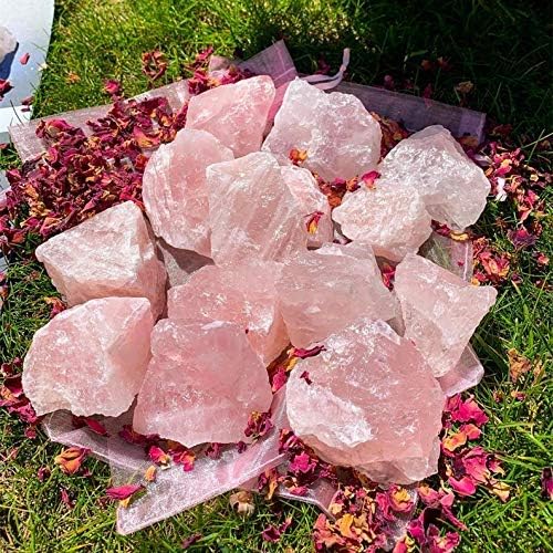 Zenkeeper 1Lb Natural Raw Rose Crystal Large Rose Quartz Stone Rough Gemstones Fountain Bulk Rocks for Tumbling, Cabbing, Polishing, Wire Wrapping, Wicca & Reiki Crystal Healing