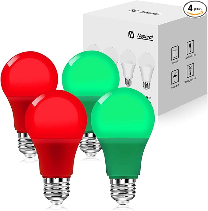 Neporal Sleep Light Bulbs, 99.96% Blue Light Blocking, A19 6W(40 Watt Equivalent) Soft Warm Light Bulbs, Eye-Caring Amber Soft Yellow Night Light E26 for Bedroom, Reading, Baby Nursery, Green