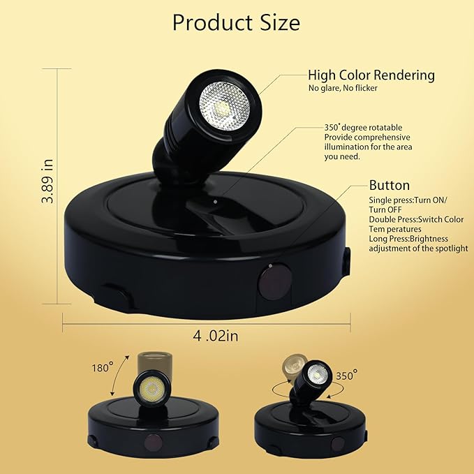 LED Spotlight Indoor,Rechargeable Battery Uplighting Indoor with Timer,3CCT Dimmable Accent Spot Lights for Plants Tree Wall Art Display Painting Artwork Portrait Dartboard Gallery-Black