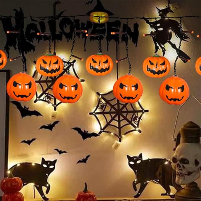 6FT 25LED Halloween Pumpkin Icicle Light, Decorative String Light with 10 Pumpkins, 8 Lighting Modes, Battery Operated, Indoor Outdoor Holiday
