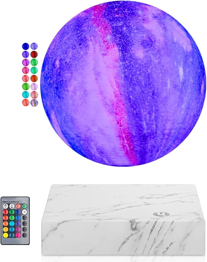 Magnetic Levitating Moon Lamp - Floating and Spinning 3D Galaxy Moon Night Lights Remote 16 Colors LED Star Moon Levitation Rotating Lunar Desk Lamp for Bedroom Office Decoration Unique Gift