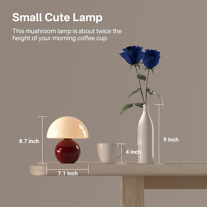 Mushroom Lamp Table Lamp for Bedroom,Desk Bedside Small Lamps for Living Room Night Stands,Mushroom Decor Cute Mini Modern Mid Century Lamps,Unique Aesthetic Home Decor(Christmas Red)