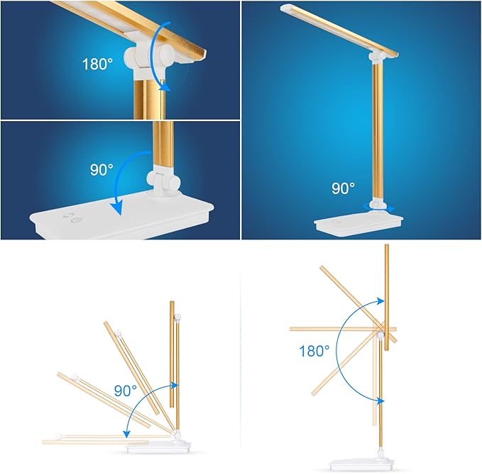 LED Desk Lamp with USB Charging Port Dimmable Eye Caring Table Lamp for Home Office, Touch Control with 5 Lighting Modes 3 Level Brightness