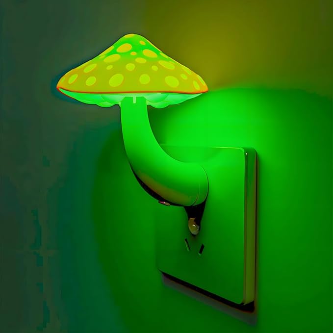 Colorful Life Remote Control Mushroom Night Light – Three‑Color Warm LED Bedside Lamp, Cute Mushroom Design with Dimmer & Timer (Warm Red/Green/Yellow)