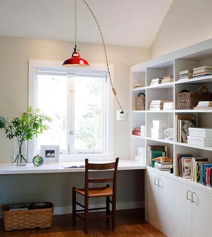 YUBOLE Plug-in Pendant Light Vintage Red Barn Shade Hanging Light Fixture Adjutable Hanging Cord with On-Off Switch Swag Lamp for Kitchen Bar Cafe Bedroom Loft