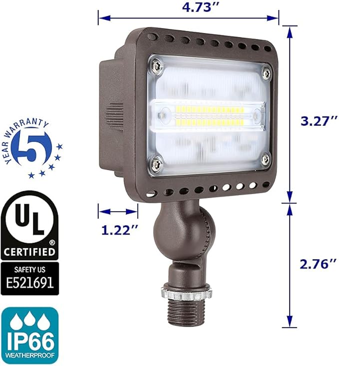 LED Flood Light Outdoor, 3rd Gen 16W Landscape Lights, 1500 Lumen 50W Replacement Waterproof Backyard Security Lights, 3000K Warm White, 1/2" Knuckle Mount, 120V and 5 Year Warranty