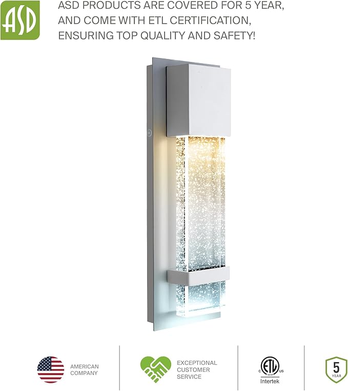 ASD LED 13 Inch Bubble Glass Wall Light Fixture, Exterior Flush Mount Sconce | 3CCT, Waterproof, Dimmable, ETL Listed | 12W 500LM 3000-5000K 120V | Outdoor-Indoor Lighting | White, 2 Pack