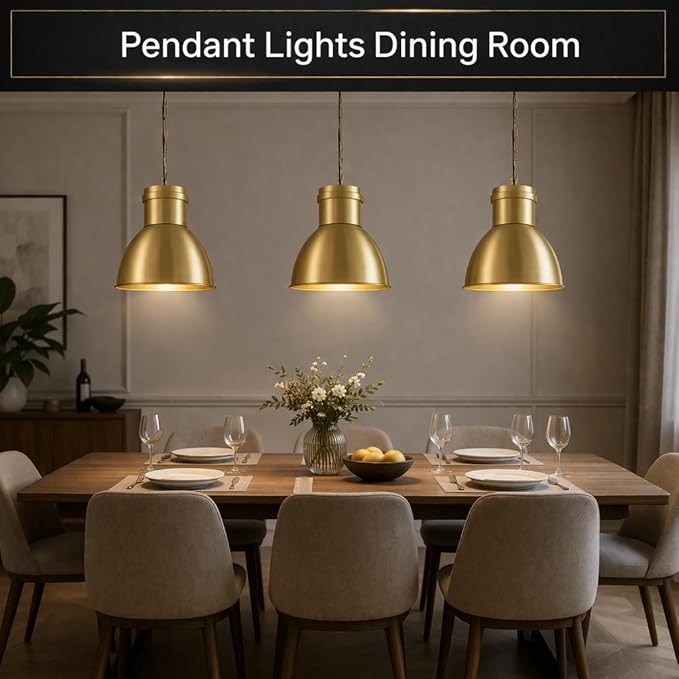 BoostArea Gold Pendant Lights Kitchen Island, 10.6" Large Metal Shade and 70.9'' Adjustable Height, Modern Pendant Lighting Fixtures,Farmhouse Hanging Pendant Light for Kitchen Island/Bar,No E26 Bulb