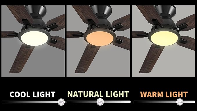 CEME Ceiling Fans with Lights, 10 Speeds DC Ceiling Fan with Remote, Modern 3 Light Colors Dimmable Low Profile for Bedroom, Living room, 52 inches, Black