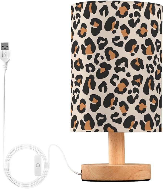 Bedside Table Lamp Leopard Nightstand Lamp with Wood Animal Cheetah Print Desk Lamps for Bedroom Living Room Nursery Office Home Decor