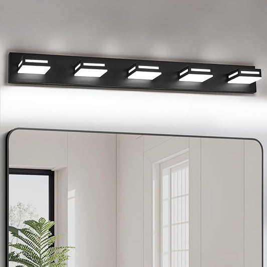 40-Inch 5-Light LED Modern Black Bathroom Vanity Light Fixtures Over Mirror, Bathroom Lighting Fixtures with Cool White 6000K, Vanity Wall Lights for Bath Restroom Powder Room