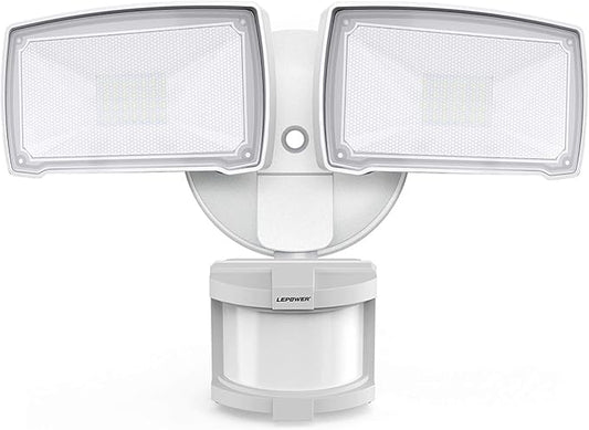LEPOWER 30W LED Security Lights Motion Sensor Outdoor, 3200LM, 5500K, IP65 Waterproof, Hardwire 2 Head Motion Detector Flood Light for Garage, Yard, Porch