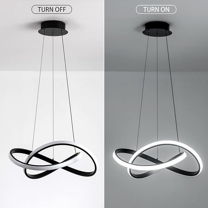 MAYNA Modern LED Pendant Light with Remote Control, 3-Color Dimmable Contemporary LED Chandelier with Irregular Ring Lights, Modern Chandeliers for Dining Room Kitchen, Black 25.6 inch