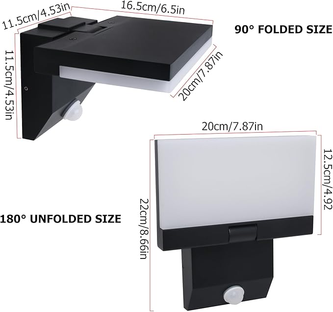 Motion Sensor Outdoor Light, 18W 1980LM Black Motion Outdoor Wall Lights, IP65 Waterproof Sconce Lighting, LED Porch Lights 3000K Foldable Patio Wall Light Fixture for House Garage Square