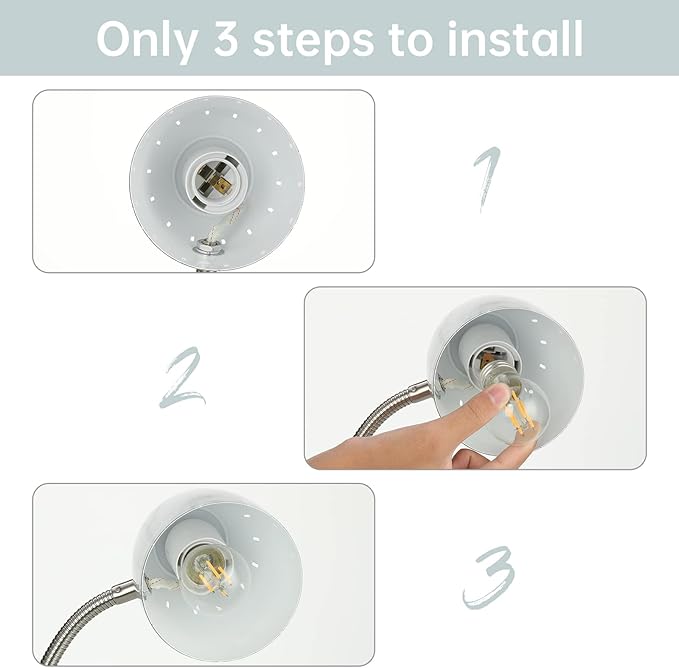 Eye-Caring Table Lamp of Simple Designs Home E26 Led Screw Basic Metal Desk Lamp with Flexible Gooseneck Hose Neck Study Lamp for Bedroom Office Living Room Convenient On/Off Switch(White)
