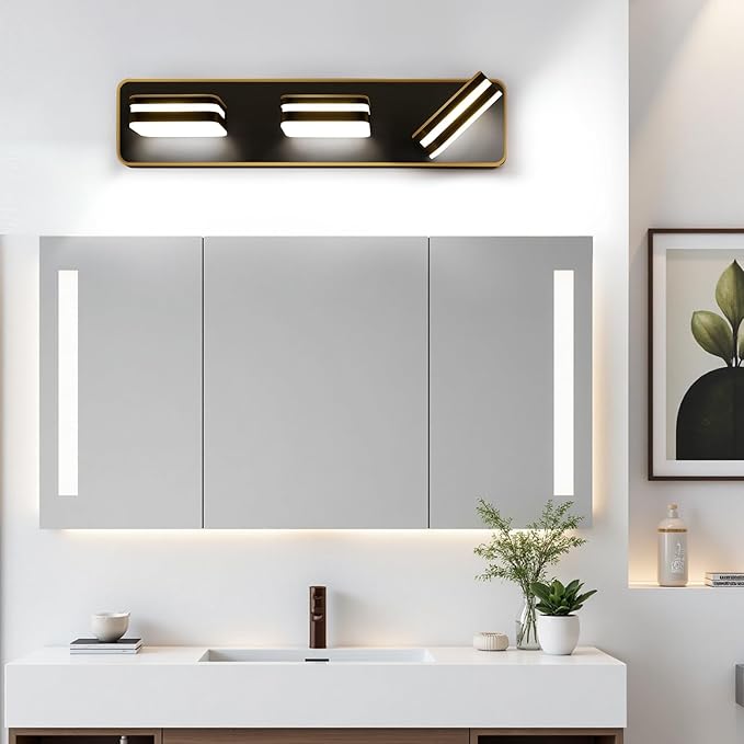 1300LM LED Modern Bathroom Vanity Light Fixtures, 360° Rotate Acrylic Brown and Gold Vanity Lights for Bathroom, Modern Wall Lighting Fixtures Over Mirror Kitchen Living (Natural White Light 5000K)