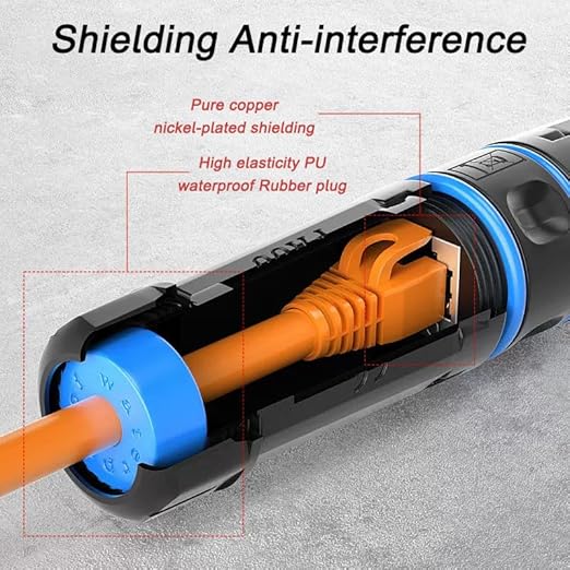 IP68 Waterproof RJ45 Coupler, Shielded Pure Copper Waterproof Ethernet Coupler, IP68 Waterproof Ethernet Outdoor LAN Cable Connector for Cat5, Cat5e/Cat6/Cat7/Cat8 Ethernet Cable (Black 2 Pack Female)