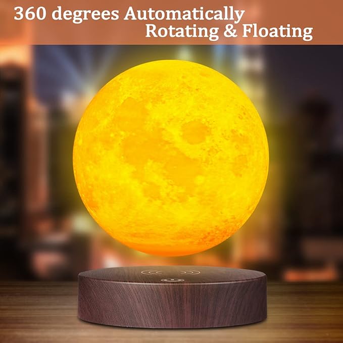 Levitating Moon Lamp, 3 Color LED, Magnetic Floating, 3D Printing, Night Light, Office Decor, Creative Gifts