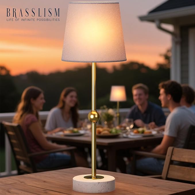 17.5" Cordless LED Table Lamp – Rechargeable & Dimmable with Detachable Magnetic Bulb, Marble Base, Brass Finish, – Affordable Luxury Accent Light for Bedroom, Bar, Restaurant, Urban Decor