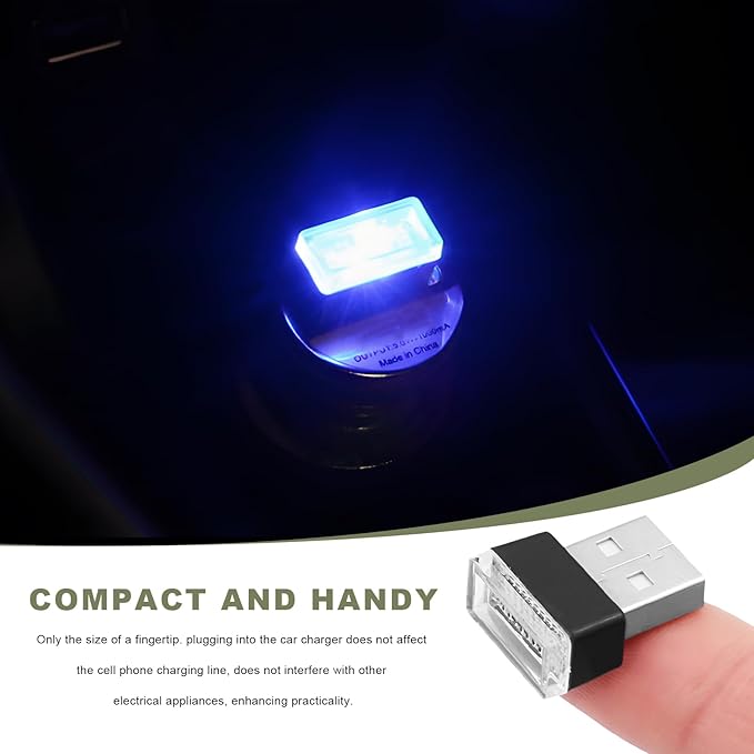 4 PCS USB LED Car Interior Atmosphere Lamp, Mini Night Light Plug-In Trunk Ambient Lighting Kit, Portable USB Interface LED Lamp Interior Decoration for Vehicle Home Office (Blue+Ice Blue)