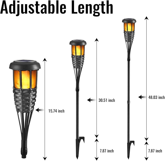 Flickering Flames Torch Solar Lights Handmade Bamboo Outside Flame Lighting Waterproof for Path, Garden, Outdoor Decoration