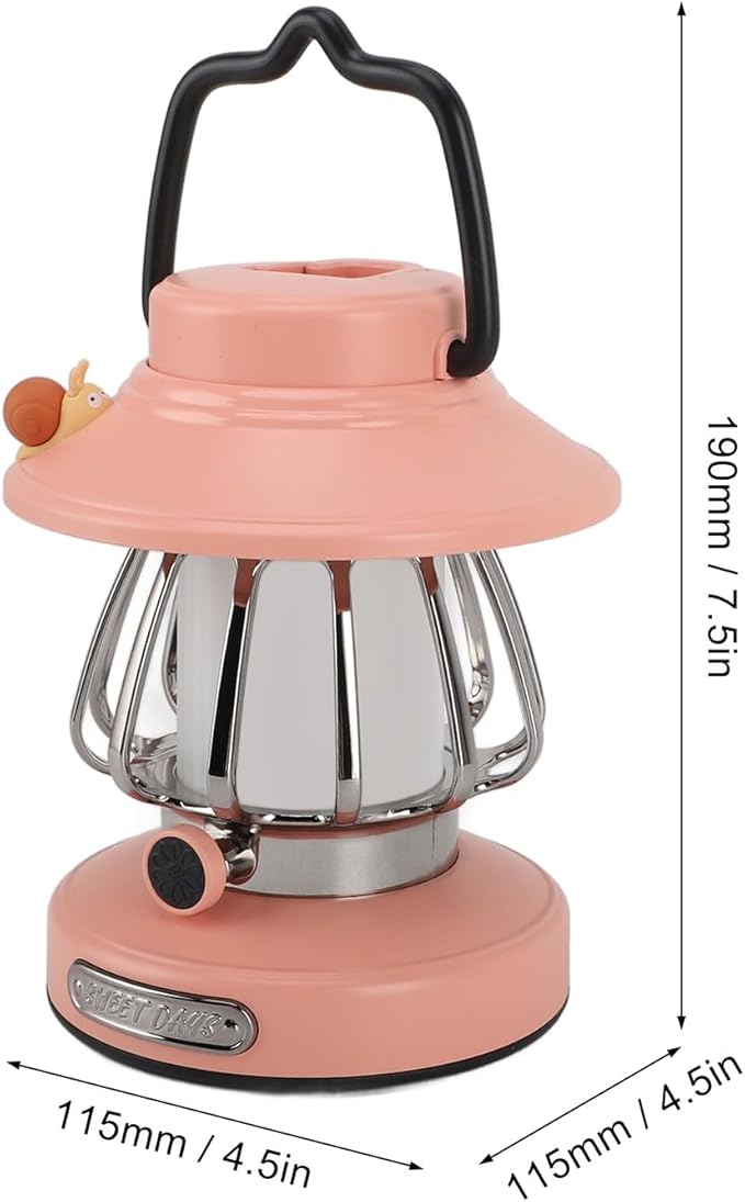 Vintage Lantern Decorative,Hanging Lantern Decor,Camping Lantern Portable Tent Light Emergency Light,Retro Rechargeable Camping Lantern,Infinite Dimming 3 Level Color Temperature (Pink)