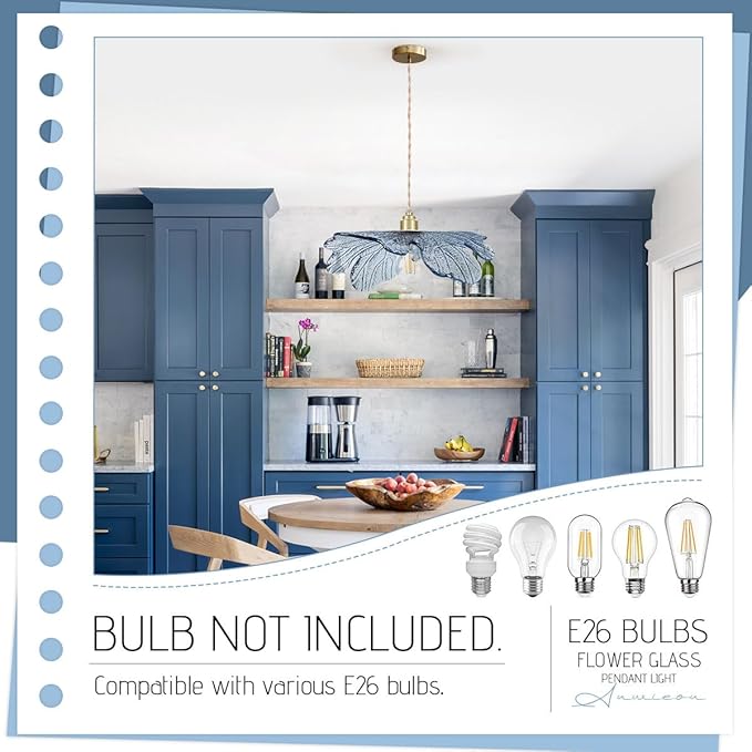 Glass Pendant Light fixtures Modern Large Pendant Light for Dining Room Mid Century Modern Pendant lamp with Blue Glass Shade Vintage Farmhouse Pendant Chandelier for Kitchen Island Bedroom