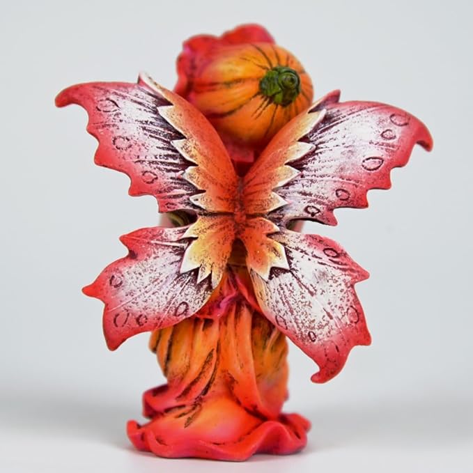 Fantasy Red Autumn Fairy Figurine, 3.15 Inch Flower Hat Elf Statue, Hand-Painted Gradient Resin Decor with Textured Wings for Fall Garden, Desk, Plant Pot