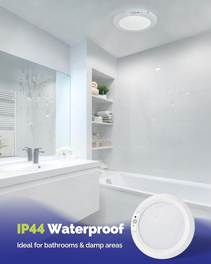 2PCs 10,000mAh Rechargeable Ceiling Light with Remote, Wireless Waterproof Shower Lights 3000K/4000K/6000K, Battery Powered Light for Closet Battery Operated, Motion Sensor Lights No Wiring