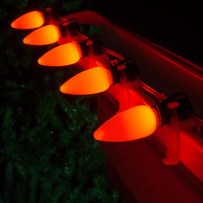 Wintergreen Lighting C9 OptiCore LED Commercial Outdoor Christmas Lights – Heavy Duty Christmas String Lights; Green Wire (50 Lights, 50 ft, Orange Smooth/Opaque