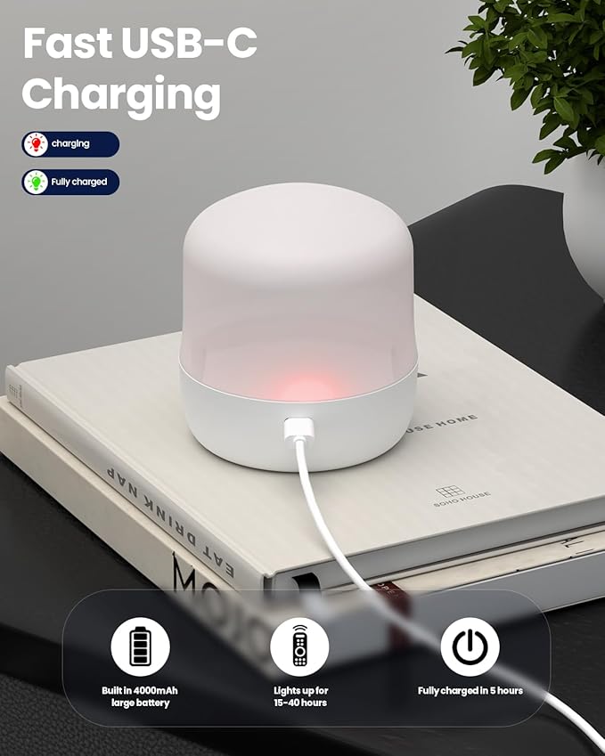 Rechargeable LED Light Bulb: Battery Powered Lights Bulb with Remote, 4000mAh E26 15 Color Modes Dimmable Night Lights with 3 Timer, Detachable Wireless Puck Light Bulb for Lamps/Wall Sconce, 2 Pack