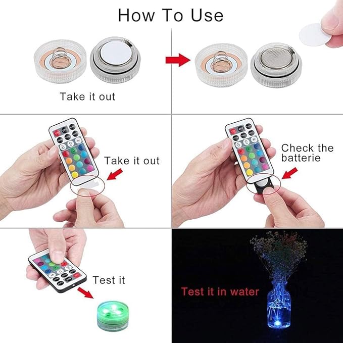 Xmas Christmas Decorations Lights with Remote - 10 PCS Submersible Led Puck Lights | Battery Powered Small Underwater Tea Candles | Multicolor Flameless Accent Lights for Pool Lantern Decoration