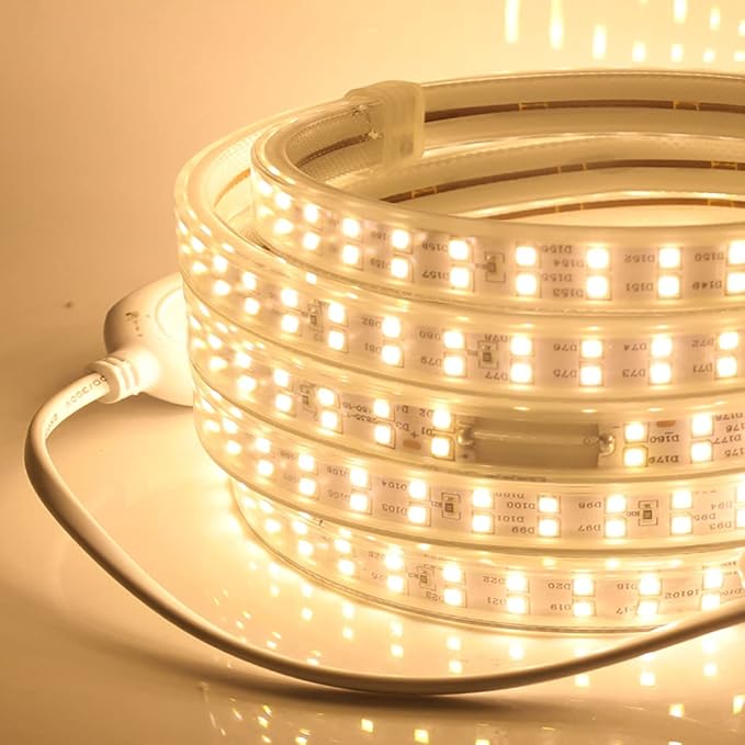 SUYOOULIN LED Strip Lights, High Voltage AC110V-130V 13ft/4m Super Bright 16000LM Waterpoof IP68 2835 180 LEDs/m LED Light Strips for Home Garden Outdoor Decoration(Warm White 3500K)