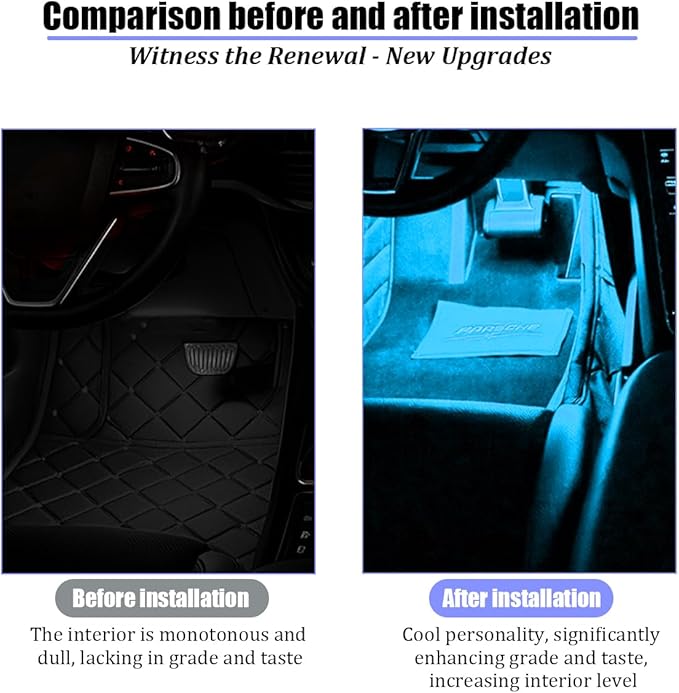 Car Interior LED Lights, 4 in 1 USB Port Automotive Ambient Neon Light Kit, Vehicle Center Console Dashboard Strip Lamps Decoration Accessories, Universal for SUV Truck Sedan (Ice Blue)