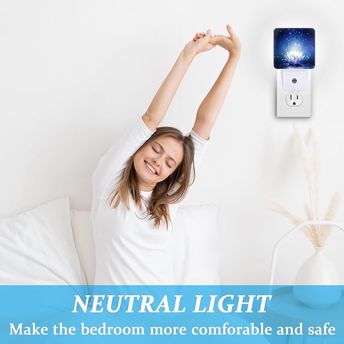 Lotus Flower on Water?Night Light, Plug-into Wall Magic Sparkling Glitter Star Nightlight Lamp with Dusk to Dawn Sensor, Led Lamp 0.5W Energy Efficient for Boys Girls Adults Home Decor