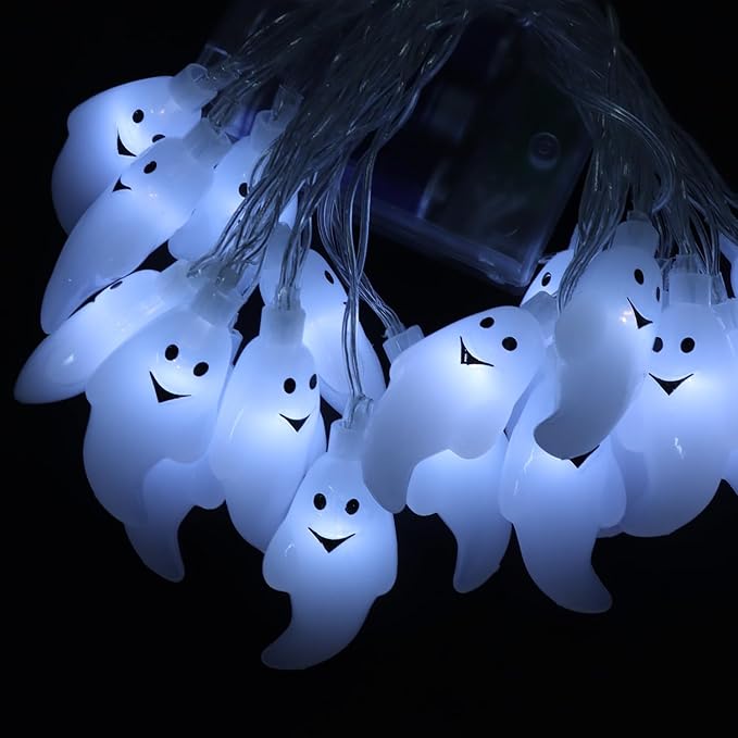 KEPATO Halloween String Lights 10Ft 20 LEDs Battery Operated Outdoor Decorations Ghost Lights for Halloween Party Decor