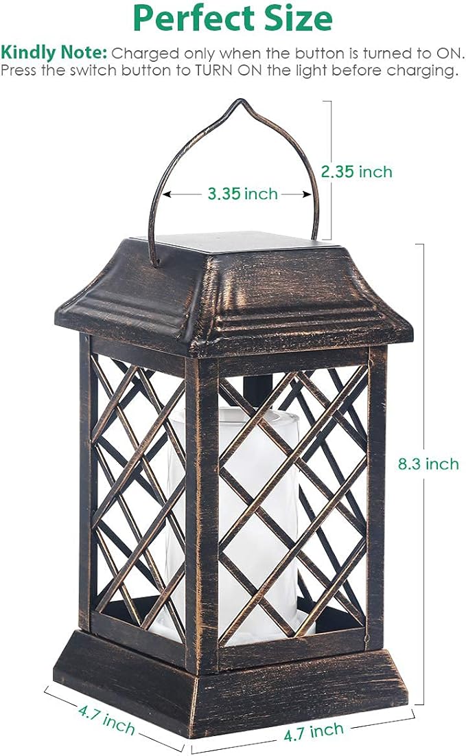 TomCare Solar Lights Outdoor Flickering Flame Metal Solar Lantern Outdoor Hanging Decorative Lanterns Heavy Duty Waterproof Umbrella Decorations Lighting for Patio Garden Deck Yard, 2 Pack (Bronze)
